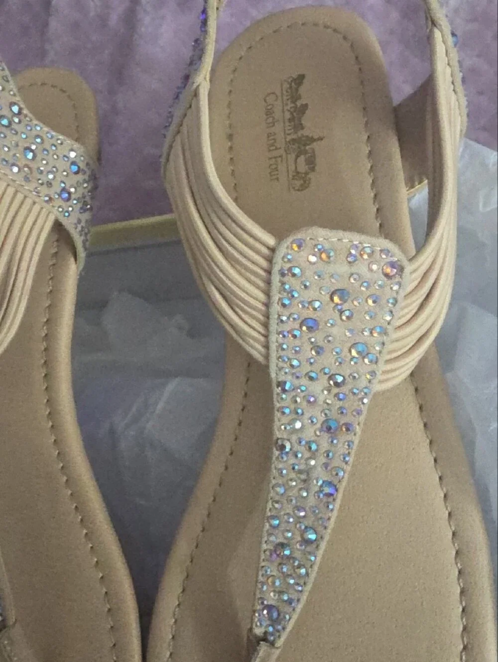 Coach and Four Nude Beaded T-Strap Sandals